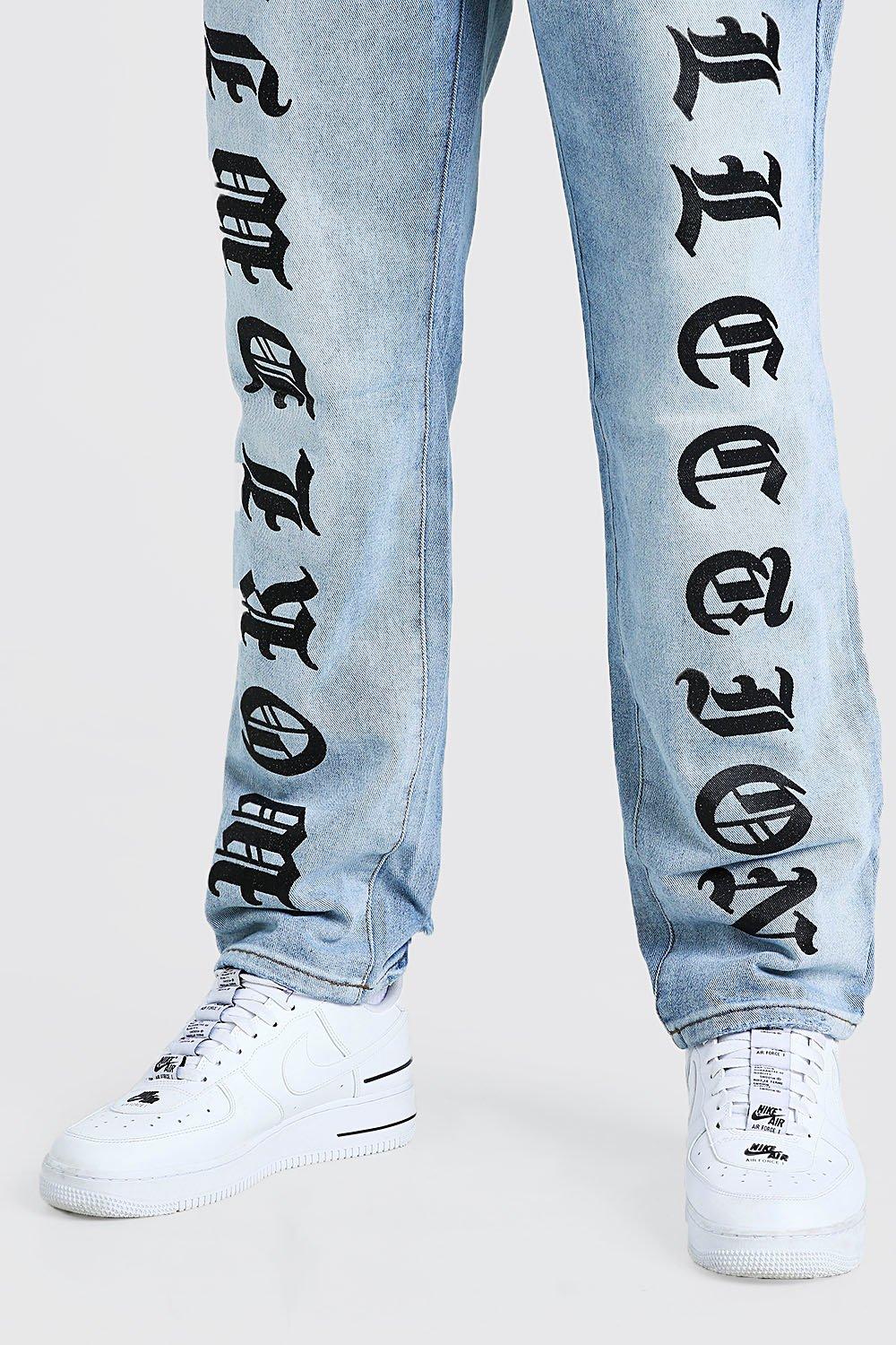 Relaxed Fit Jeans With Text Print